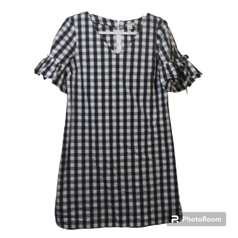 J. Crew Black White Gingham Tie-sleeve Dress Spring Cottage Core Size Small